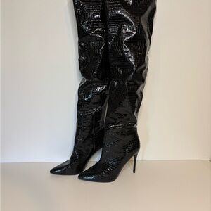 Winnie Harlow x Steve Madden Black Croc Over-the-Knee Boots | Sz 11